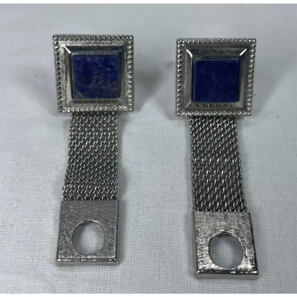 Vintage BLUE SODALITE Silver Wrap-Around Square Cufflinks, With Bonus Tie Bar!